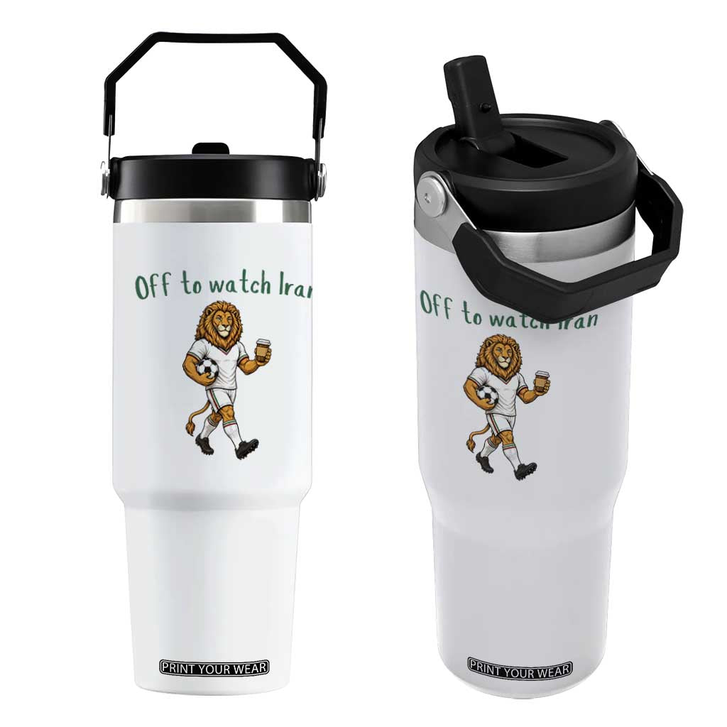 Funny Persian Lion Soccer Fan Gift Flip Straw Tumbler Off To Watch Iran