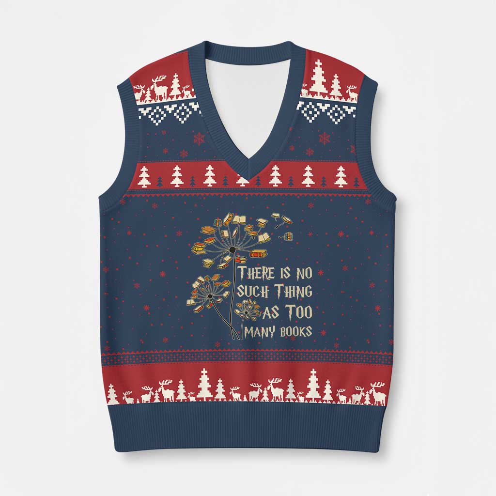 There Is No Such Thing As Too Many Books V-Neck Knit Sweater Vest Book Lover TS12 Navy Red Print Your Wear