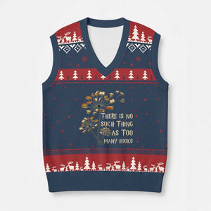 There Is No Such Thing As Too Many Books V-Neck Knit Sweater Vest Book Lover TS12 Navy Red Print Your Wear