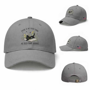 There Is No Such Thing As Too Many Books Baseball Cap Cute Kitty Reading Book TS12 Baseball Cap Universal Fit Sport Gray Print Your Wear