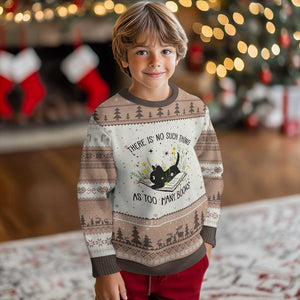 There Is No Such Thing As Too Many Books Ugly Christmas Sweater Cute Kitty Reading Book TS12 Mocha Mousse Print Your Wear