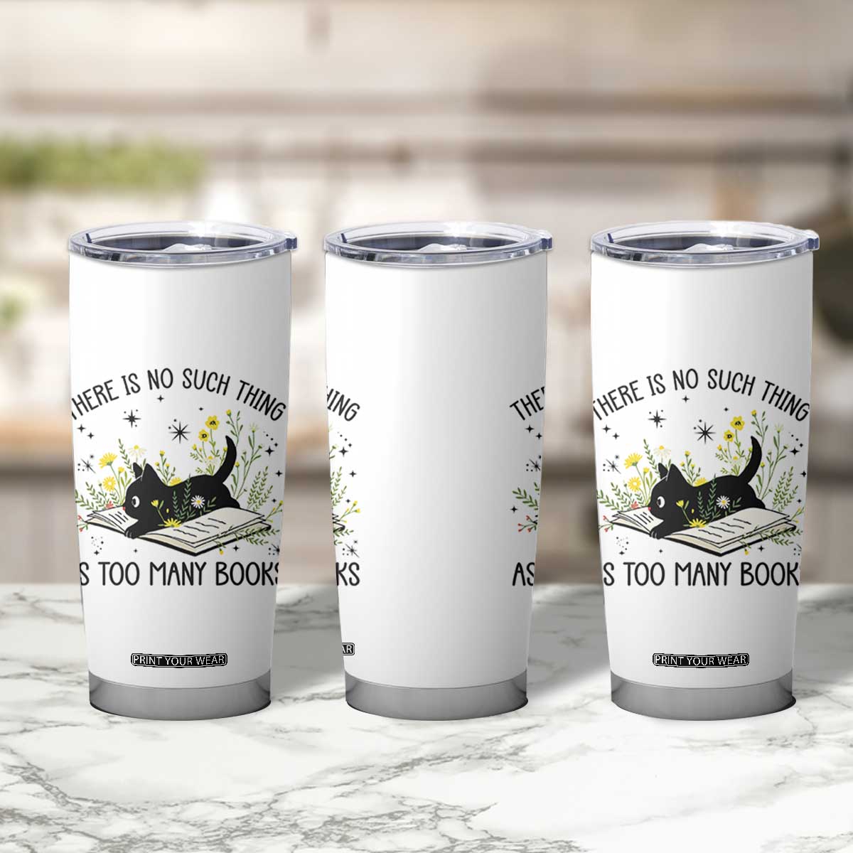 There Is No Such Thing As Too Many Books Tumbler Cup Cute Kitty Reading Book TS12 Print Your Wear