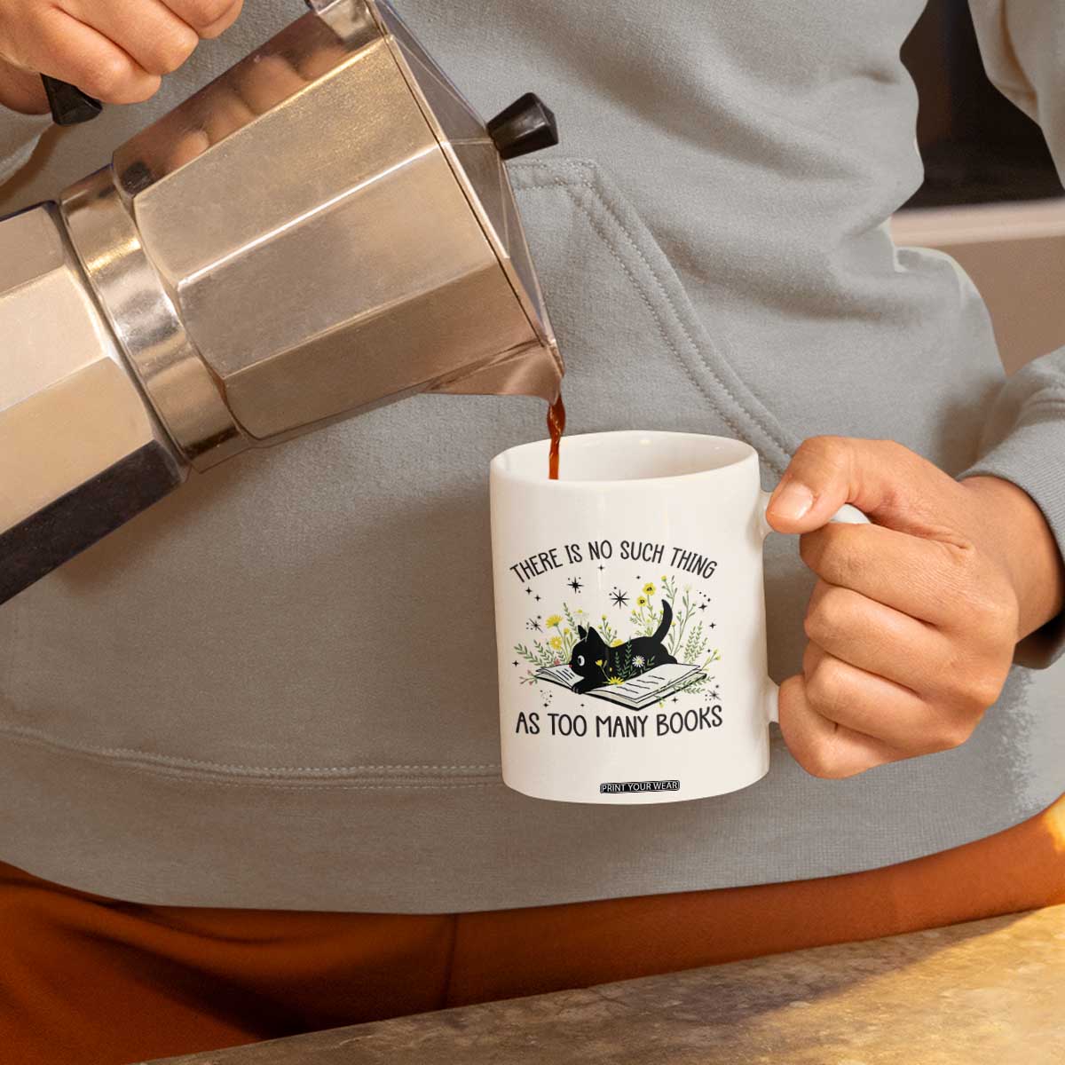 There Is No Such Thing As Too Many Books Coffee Mug Cute Kitty Reading Book TS12 Print Your Wear