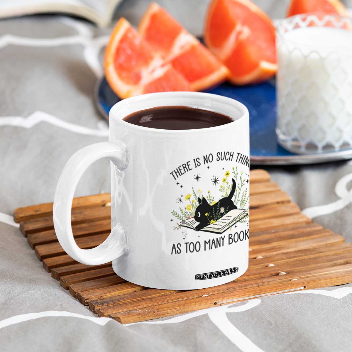 There Is No Such Thing As Too Many Books Coffee Mug Cute Kitty Reading Book TS12 Print Your Wear