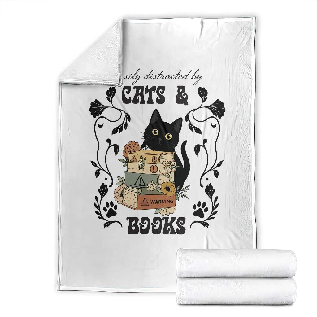 Easily Distracted By Cats And Books Throw Blanket Funny Book Kitty Lover TS12 White Print Your Wear