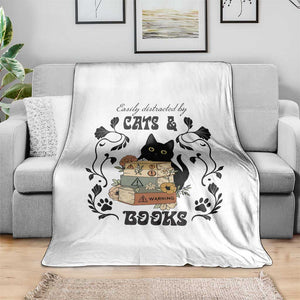 Easily Distracted By Cats And Books Throw Blanket Funny Book Kitty Lover TS12 Print Your Wear