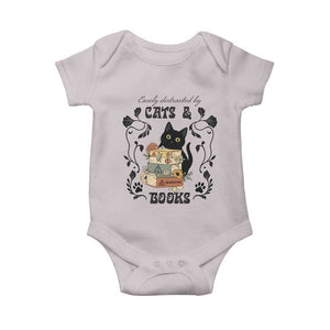 Easily Distracted By Cats And Books Baby Onesie Funny Book Kitty Lover TS12 Ice Gray Print Your Wear