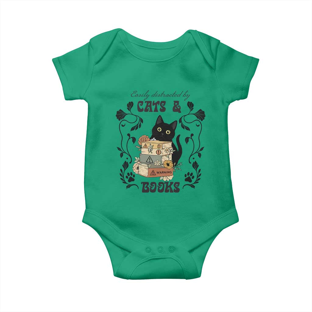 Easily Distracted By Cats And Books Baby Onesie Funny Book Kitty Lover TS12 Irish Green Print Your Wear