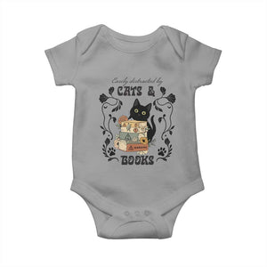 Easily Distracted By Cats And Books Baby Onesie Funny Book Kitty Lover TS12 Sport Gray Print Your Wear