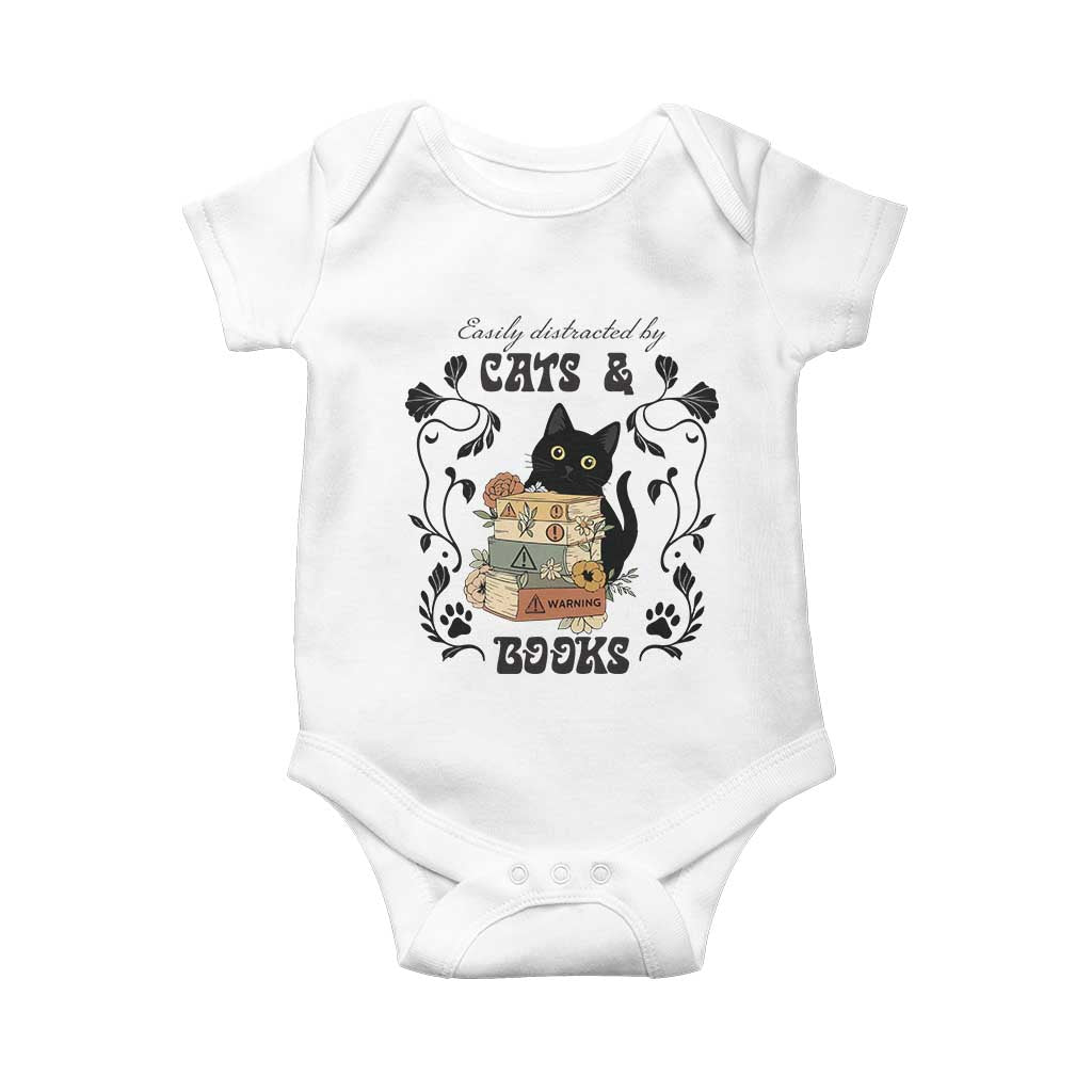Easily Distracted By Cats And Books Baby Onesie Funny Book Kitty Lover TS12 White Print Your Wear
