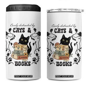 Easily Distracted By Cats And Books 4 in 1 Can Cooler Tumbler Funny Book Kitty Lover TS12 One Size: 16 oz White Print Your Wear