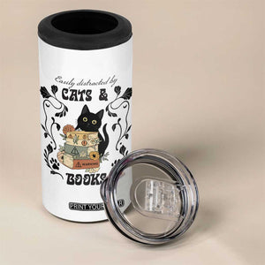 Easily Distracted By Cats And Books 4 in 1 Can Cooler Tumbler Funny Book Kitty Lover TS12 Print Your Wear