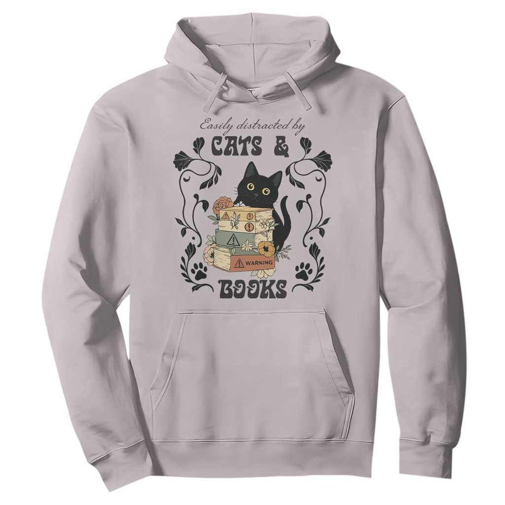 Easily Distracted By Cats And Books Hoodie Funny Book Kitty Lover TS12 Ice Gray Print Your Wear