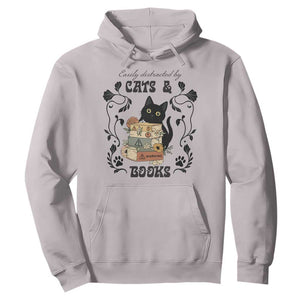 Easily Distracted By Cats And Books Hoodie Funny Book Kitty Lover TS12 Ice Gray Print Your Wear