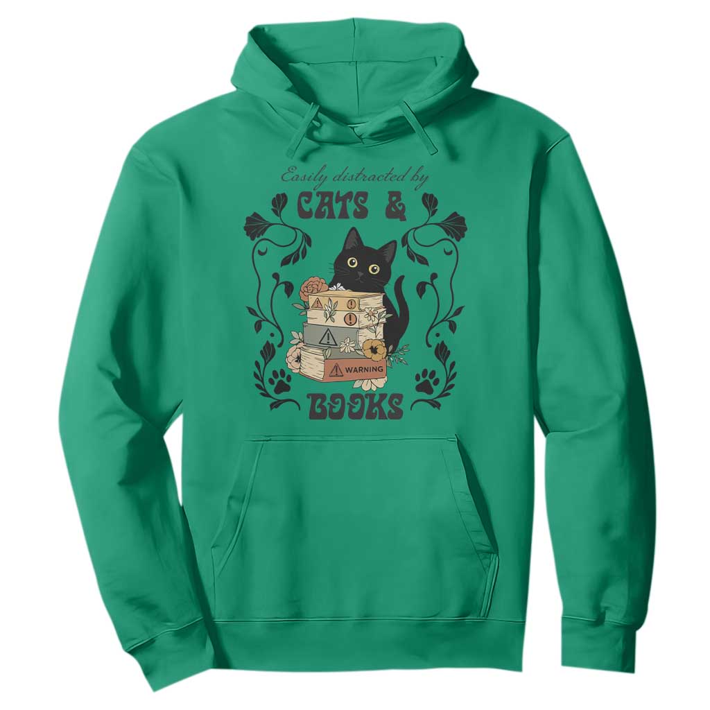 Easily Distracted By Cats And Books Hoodie Funny Book Kitty Lover TS12 Irish Green Print Your Wear