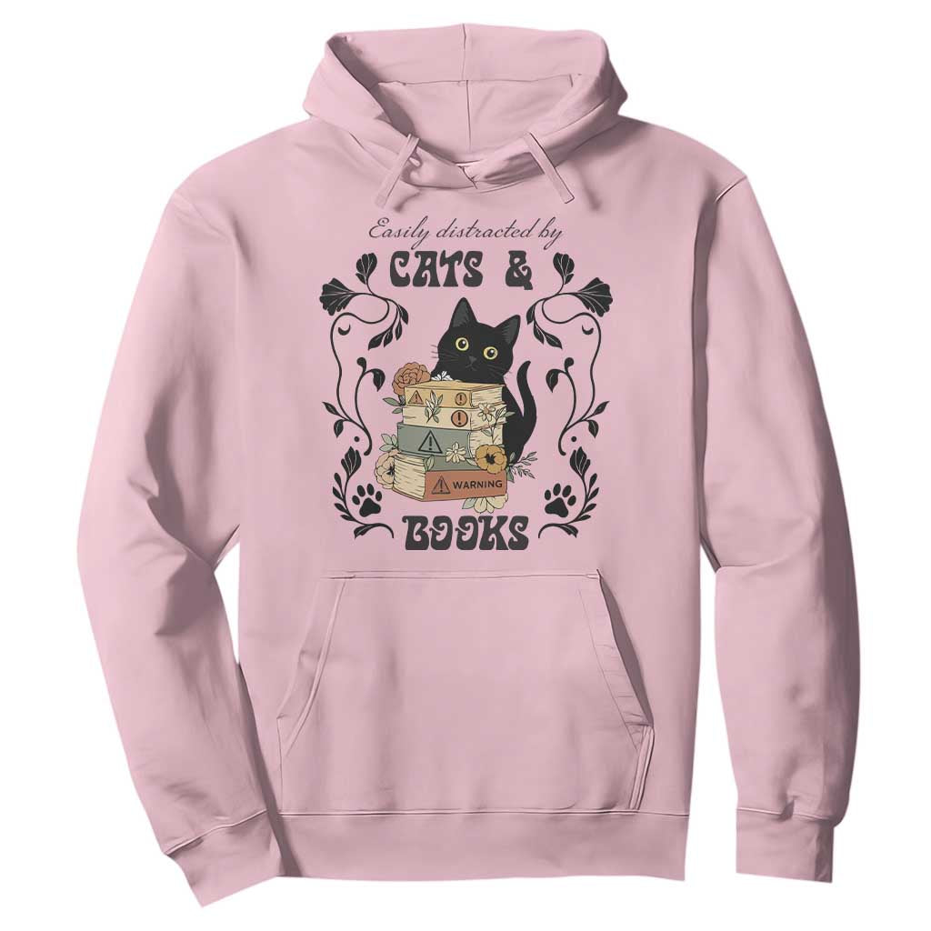 Easily Distracted By Cats And Books Hoodie Funny Book Kitty Lover TS12 Light Pink Print Your Wear
