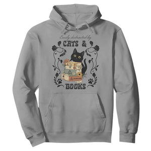 Easily Distracted By Cats And Books Hoodie Funny Book Kitty Lover TS12 Sport Gray Print Your Wear
