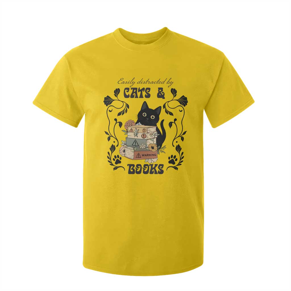 Easily Distracted By Cats And Books T Shirt For Kid Funny Book Kitty Lover TS12 Daisy Print Your Wear
