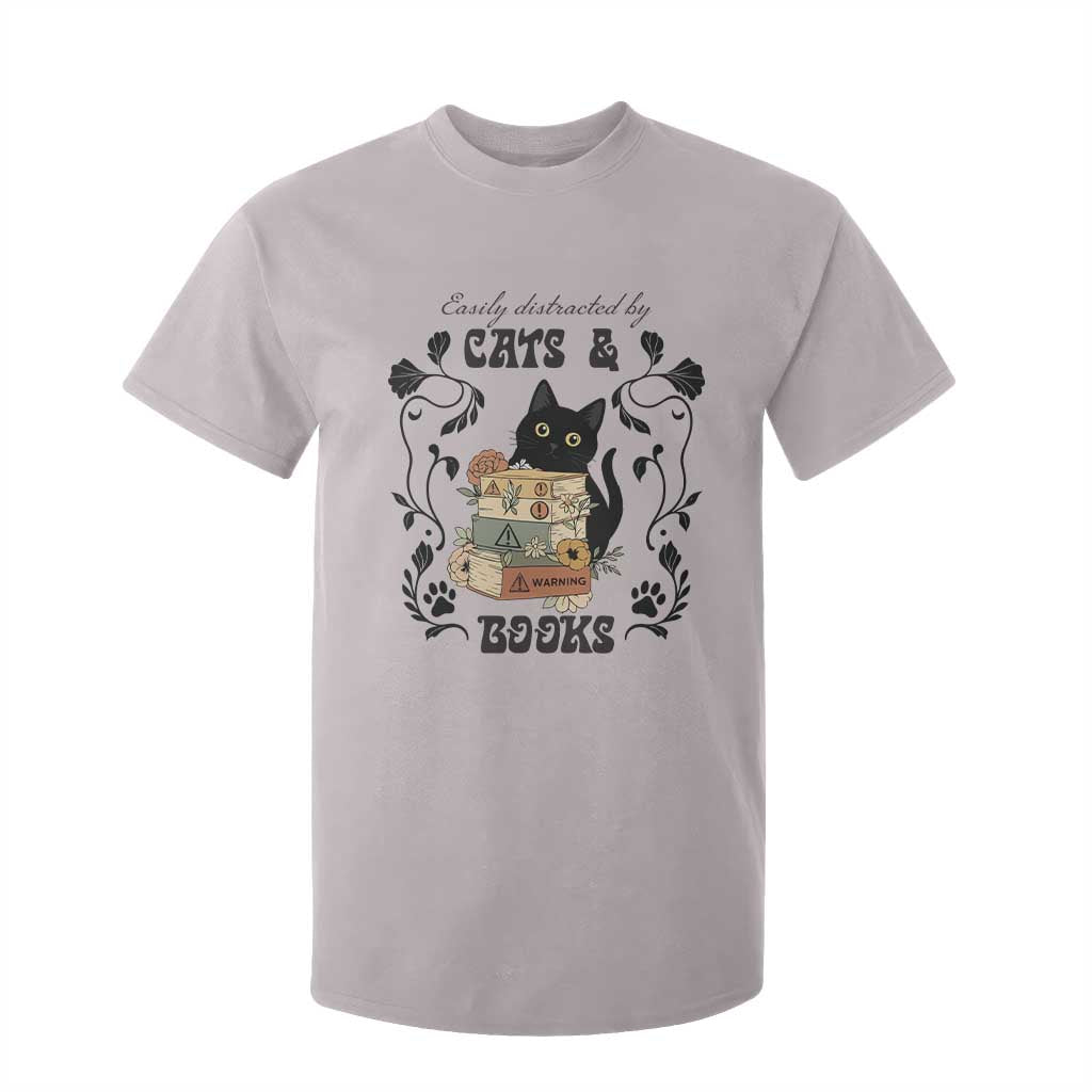 Easily Distracted By Cats And Books T Shirt For Kid Funny Book Kitty Lover TS12 Ice Gray Print Your Wear