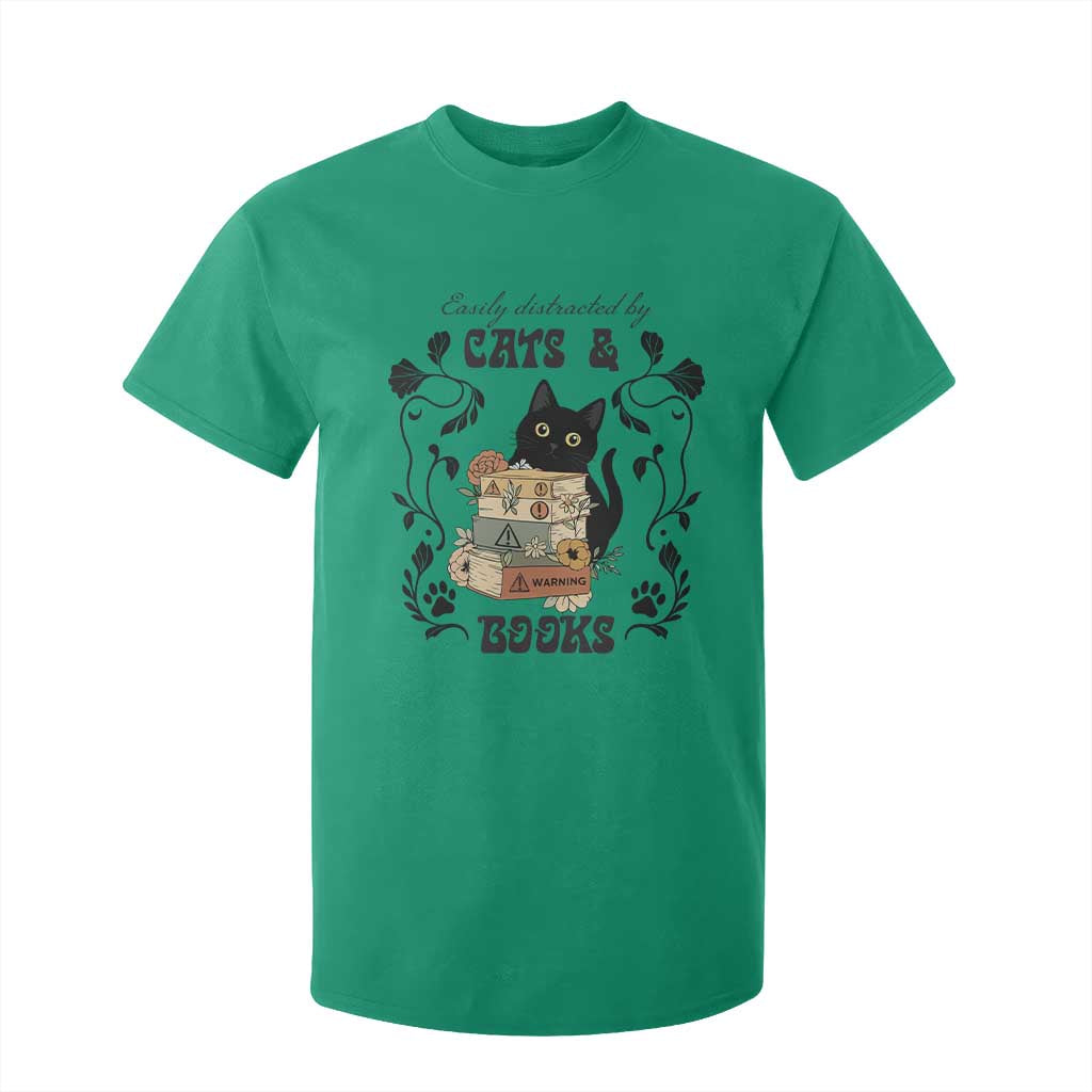 Easily Distracted By Cats And Books T Shirt For Kid Funny Book Kitty Lover TS12 Irish Green Print Your Wear