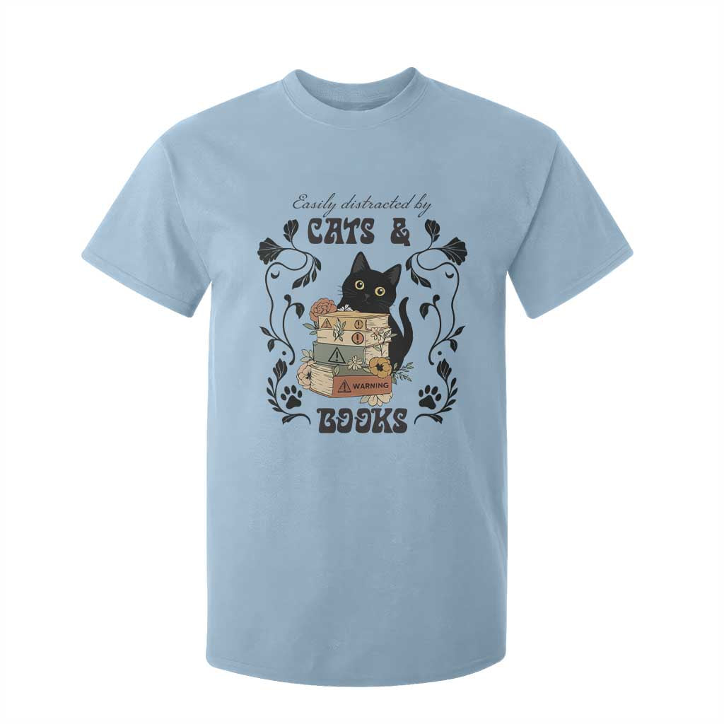 Easily Distracted By Cats And Books T Shirt For Kid Funny Book Kitty Lover TS12 Light Blue Print Your Wear