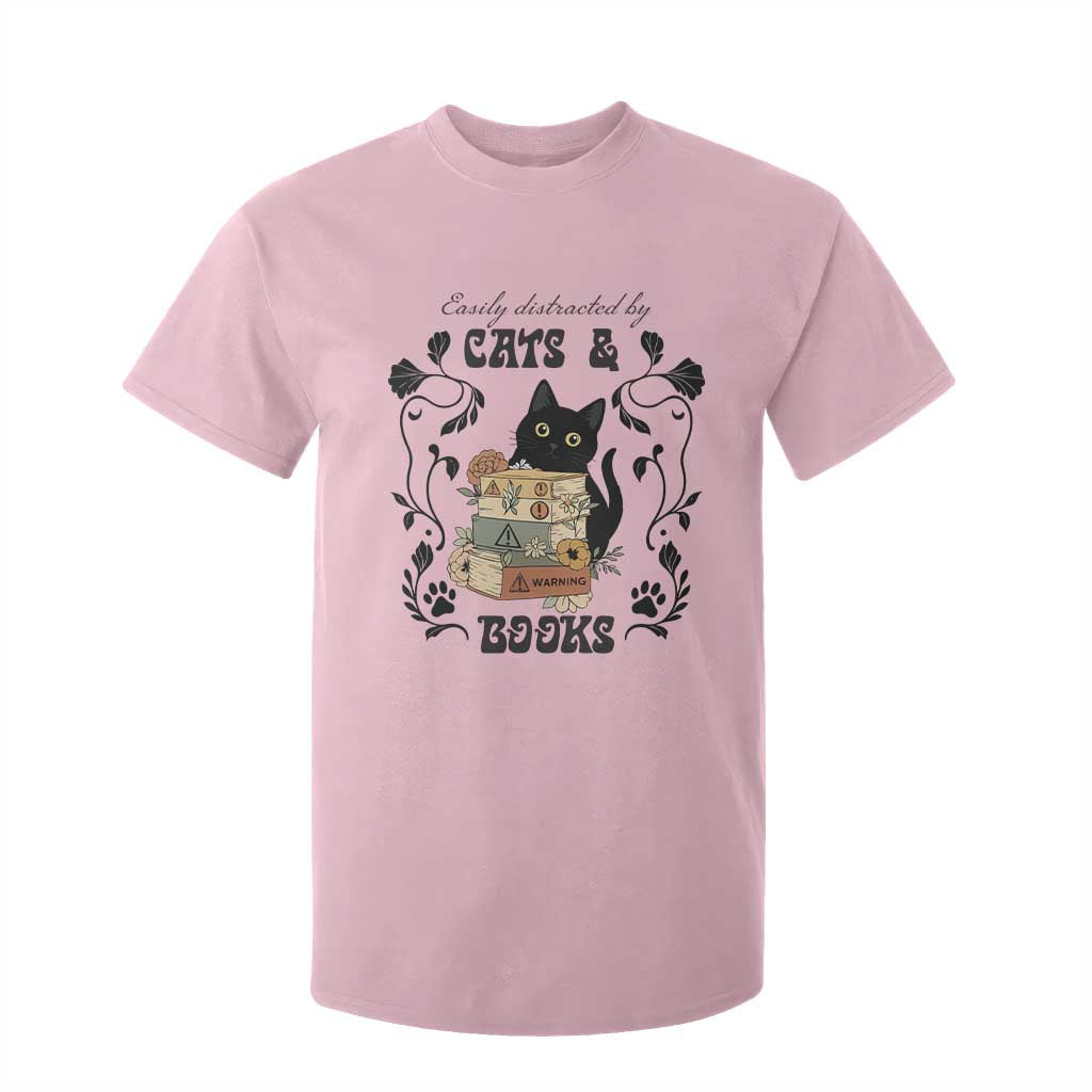 Easily Distracted By Cats And Books T Shirt For Kid Funny Book Kitty Lover TS12 Light Pink Print Your Wear