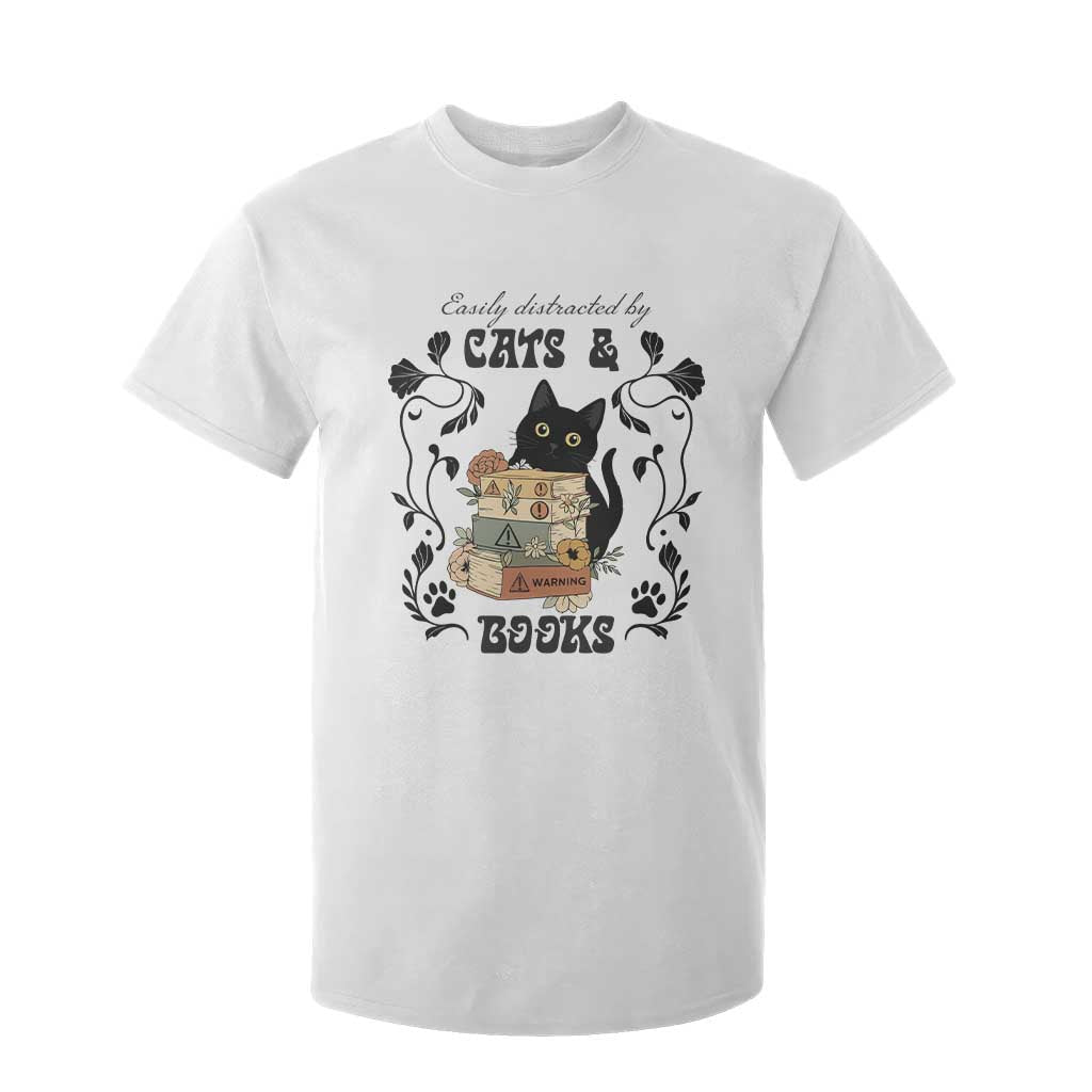 Easily Distracted By Cats And Books T Shirt For Kid Funny Book Kitty Lover TS12 White Print Your Wear
