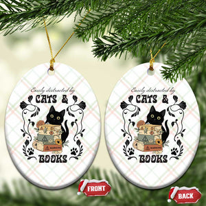 Easily Distracted By Cats And Books Ceramic Ornament Funny Book Kitty Lover TS12 Print Your Wear
