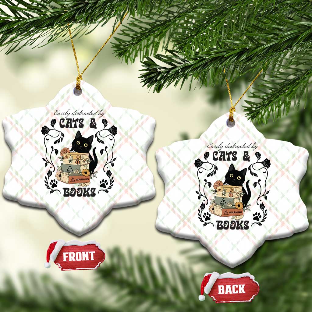 Easily Distracted By Cats And Books Ceramic Ornament Funny Book Kitty Lover TS12 Print Your Wear