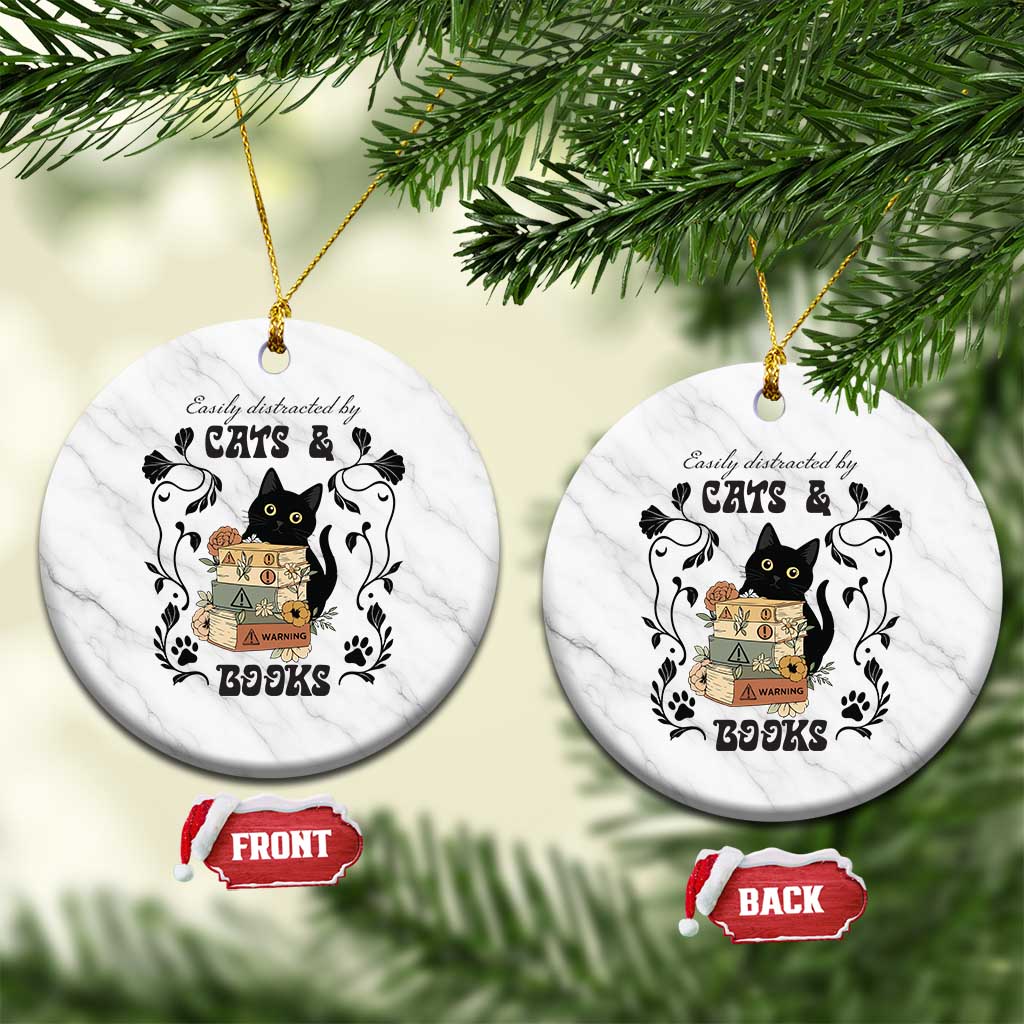 Easily Distracted By Cats And Books Ceramic Ornament Funny Book Kitty Lover TS12 1pc White Marble Print Your Wear