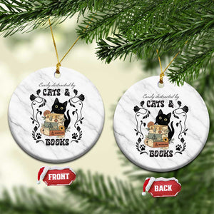 Easily Distracted By Cats And Books Ceramic Ornament Funny Book Kitty Lover TS12 1pc White Marble Print Your Wear
