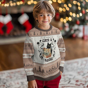 Easily Distracted By Cats And Books Ugly Christmas Sweater Funny Book Kitty Lover TS12 Mocha Mousse Print Your Wear