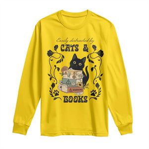 Easily Distracted By Cats And Books Long Sleeve Shirt Funny Book Kitty Lover TS12 Daisy Print Your Wear