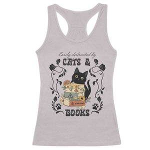 Easily Distracted By Cats And Books Racerback Tank Top Funny Book Kitty Lover TS12 Ice Gray Print Your Wear