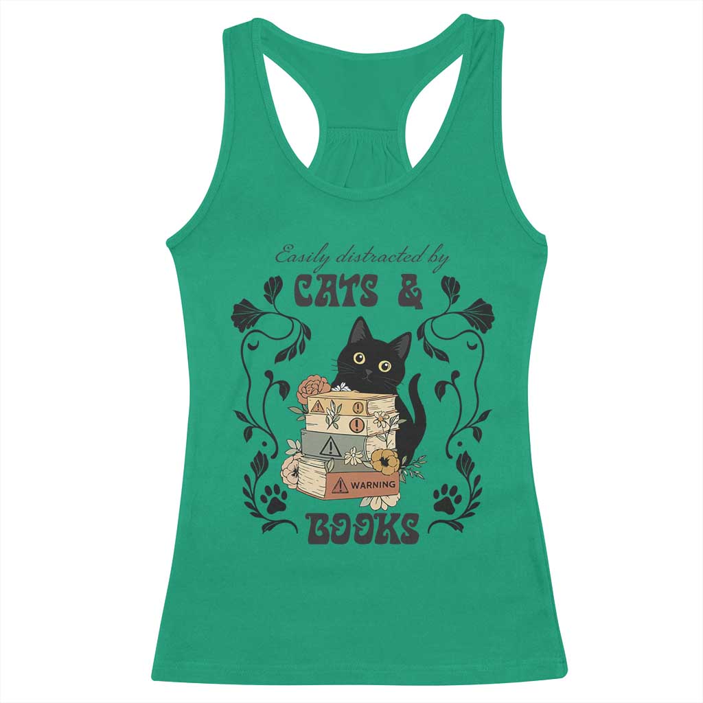 Easily Distracted By Cats And Books Racerback Tank Top Funny Book Kitty Lover TS12 Irish Green Print Your Wear