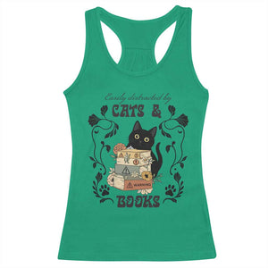 Easily Distracted By Cats And Books Racerback Tank Top Funny Book Kitty Lover TS12 Irish Green Print Your Wear