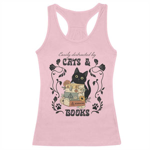 Easily Distracted By Cats And Books Racerback Tank Top Funny Book Kitty Lover TS12 Light Pink Print Your Wear