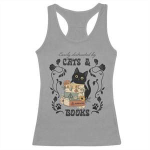 Easily Distracted By Cats And Books Racerback Tank Top Funny Book Kitty Lover TS12 Sport Gray Print Your Wear