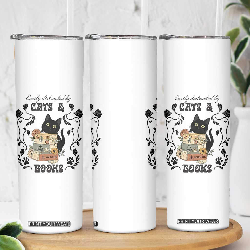 Easily Distracted By Cats And Books Skinny Tumbler Funny Book Kitty Lover TS12 Print Your Wear