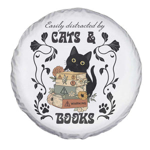 Easily Distracted By Cats And Books Spare Tire Cover Funny Book Kitty Lover TS12 Print Your Wear
