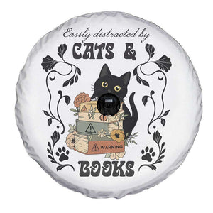 Easily Distracted By Cats And Books Spare Tire Cover Funny Book Kitty Lover TS12 Print Your Wear