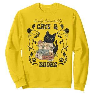 Easily Distracted By Cats And Books Sweatshirt Funny Book Kitty Lover TS12 Daisy Print Your Wear