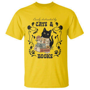 Easily Distracted By Cats And Books T Shirt Funny Book Kitty Lover TS12 Daisy Print Your Wear