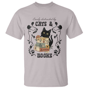 Easily Distracted By Cats And Books T Shirt Funny Book Kitty Lover TS12 Ice Gray Print Your Wear