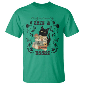 Easily Distracted By Cats And Books T Shirt Funny Book Kitty Lover TS12 Irish Green Print Your Wear