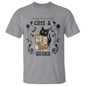 Easily Distracted By Cats And Books T Shirt Funny Book Kitty Lover TS12 Sport Gray Print Your Wear