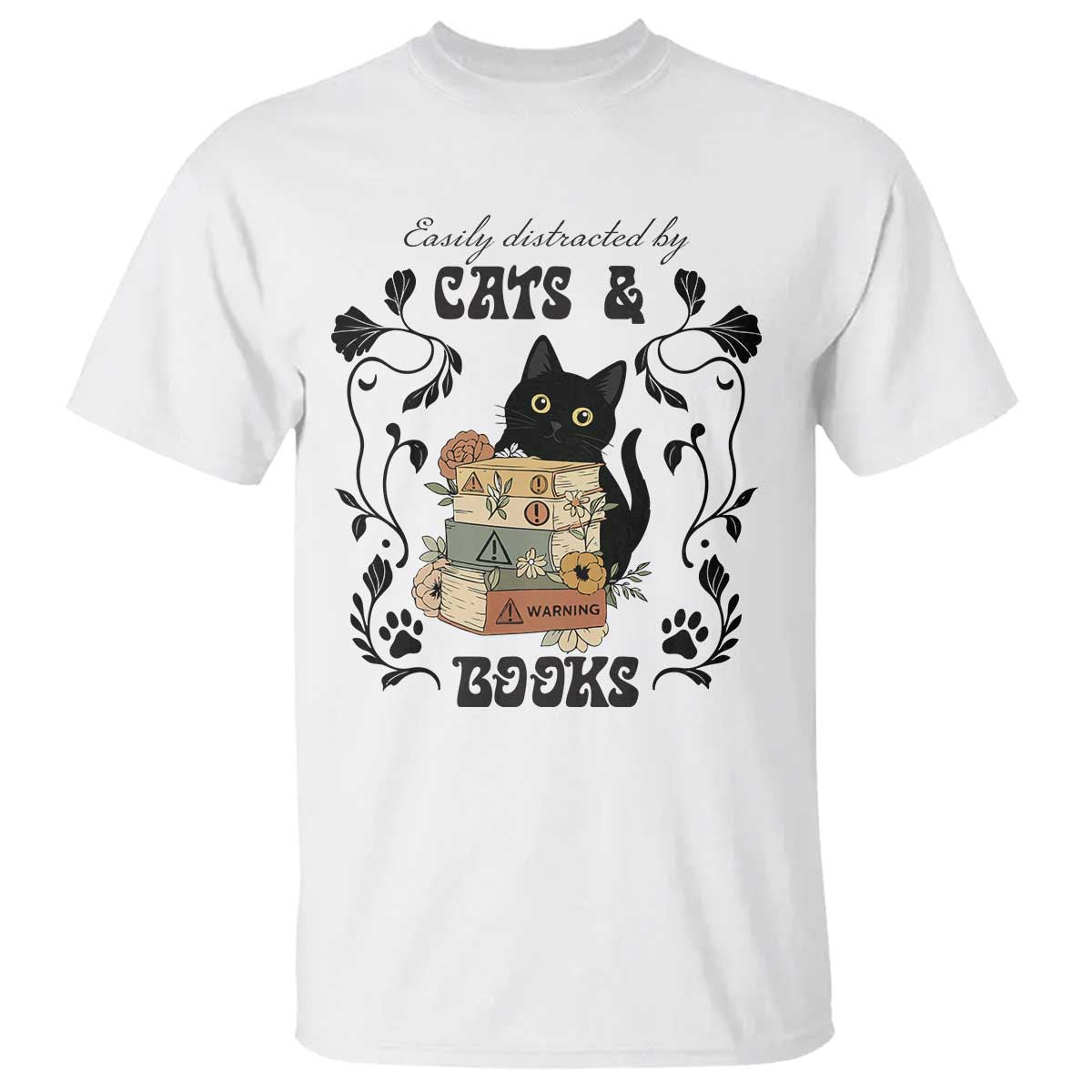 Easily Distracted By Cats And Books T Shirt Funny Book Kitty Lover TS12 White Print Your Wear