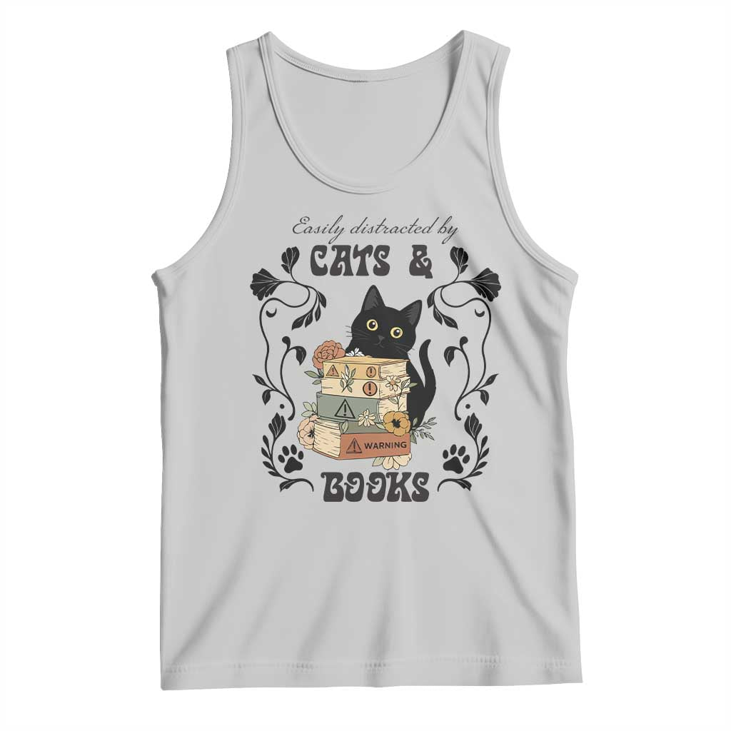 Easily Distracted By Cats And Books Tank Top Funny Book Kitty Lover TS12 Ash Print Your Wear