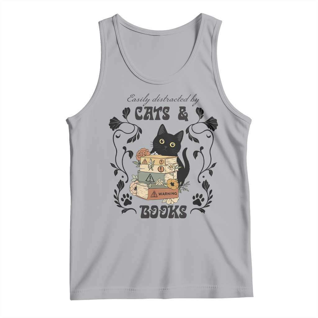 Easily Distracted By Cats And Books Tank Top Funny Book Kitty Lover TS12 Athletic Heather Print Your Wear