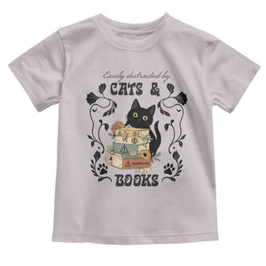 Easily Distracted By Cats And Books Toddler T Shirt Funny Book Kitty Lover TS12 Ice Gray Print Your Wear
